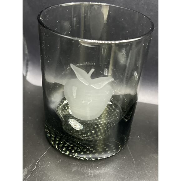 Smoke Gray Lowball Old Fashioned Etched Fruit Juice Barware Whiskey Set Of 5 - Picture 9 of 14